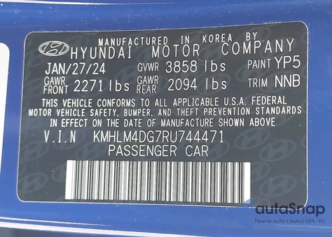 2024 Hyundai Elantra Sel из США, поврежденный, VIN KMHLM4DG7RU744471